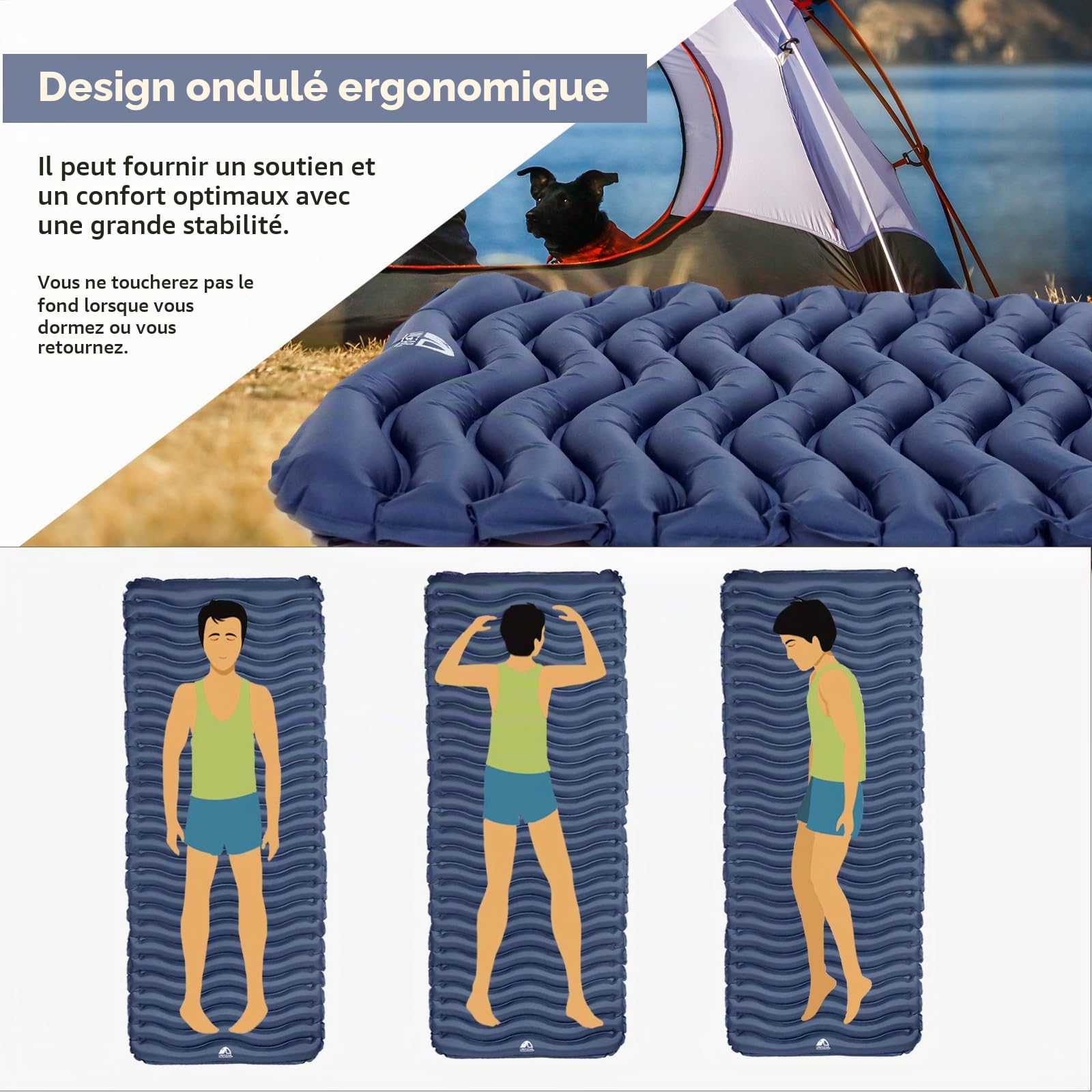 Unigear Matelas Camping Gonflable 1 Place Ultraléger Résistant à l'eau | Matelas autogonflant compact pour tente et sac de couchage, adapté au bivouac, voyage, plage et randonnée, rangement facile