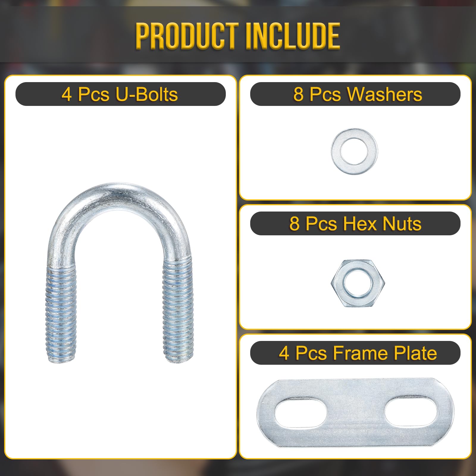 DTGN M6x16x36mm U Bolts Round Kit, 4Set, Carbon Steel U-Bolt Kit with Nuts, Washers, Frame Plate, Good for Pipe Trailer - Image 3