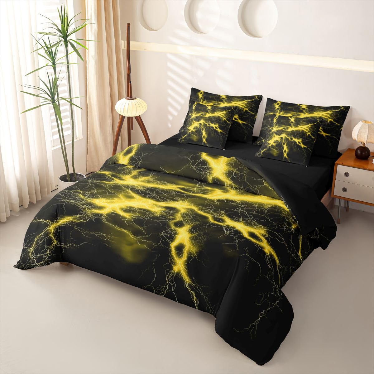 Loussiesd Set di biancheria da letto con copripiumino giallo e nero, per letto singolo, 7 pezzi, per bambini, ragazzi e ragazze, giallo e nero, con copripiumino, lenzuola, federe, federe