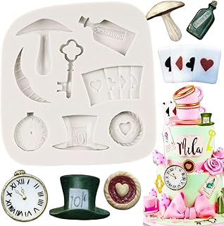 Alice in Wonderland Hat Playing Cards Silicone Molds Poker Fondant Mold for Cake Decoration Chocolate Cupcake Topper Candy...