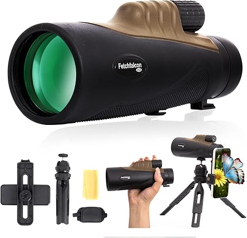 Miniatura 1 de Fetch Falcon 12 x 50 de alta potencia 366 pies a 1000 yardas BAK4 HD prisma monocular con adaptador para smartphone, trípode, correa de mano para