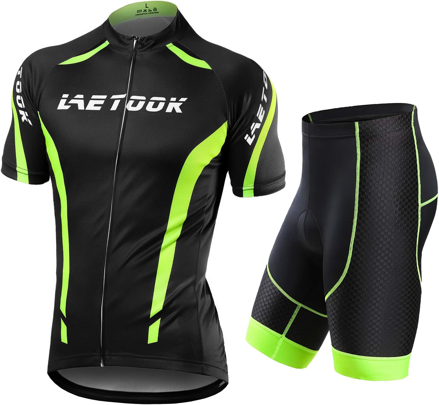 Men's Cycling Jersey Set Short Sleeve + Cycling Shorts with Seat Padding (Jersey + Shorts, L)
