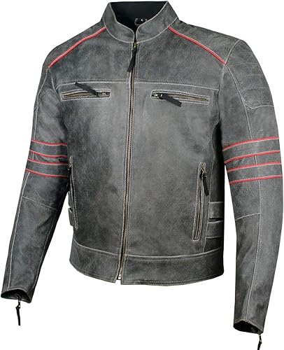 Mens Brotherhood - Chaqueta de cuero clásica de hermandad para hombre, chaqueta de motociclista con armadura, colección Distress CE