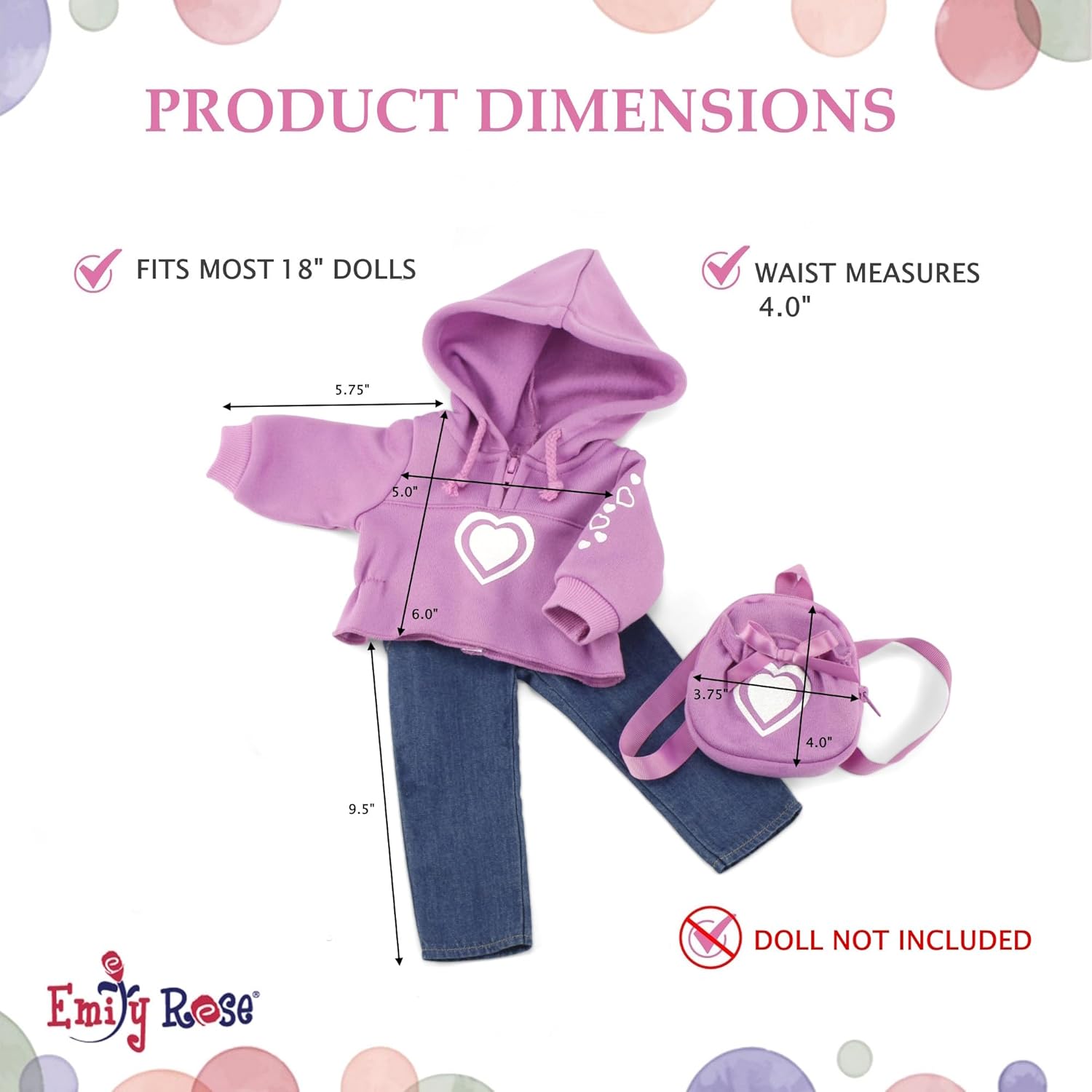 Emily Rose 18-inch Doll Pink Hoodie Outfit - 3-Piece Set with Sweatshirt, Jeans & Matching Backpack - Gift Boxed 18” Doll Clothes – Compatible with American Girl & Our Generation Dolls