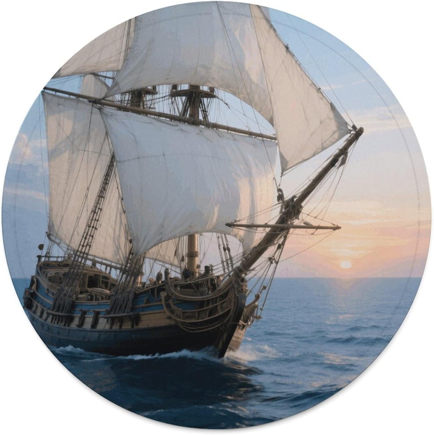 Sailing Ship Throw Blanket Round Beach Towel | 59.1 Inch Circular Flannel blanket Large Soft Beach Blanket Lightweight Foldable Beach Towel Throw for Daily Leisure Use