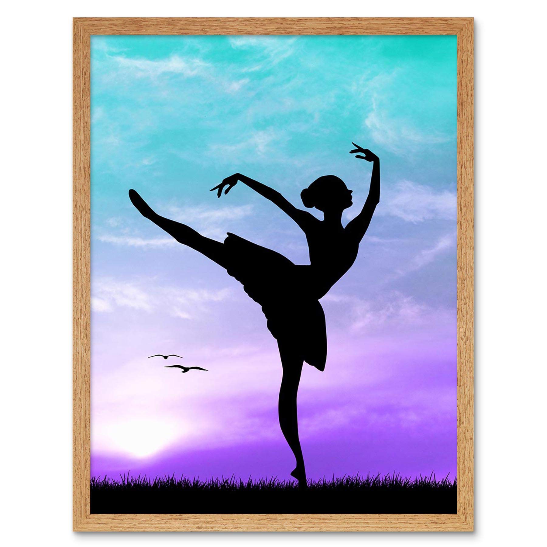 Wee Blue Coo Photo Mock Up Silhouette Sunset Ballet Dancer Art Print Framed Poster Wall Decor 12X16 Inch
