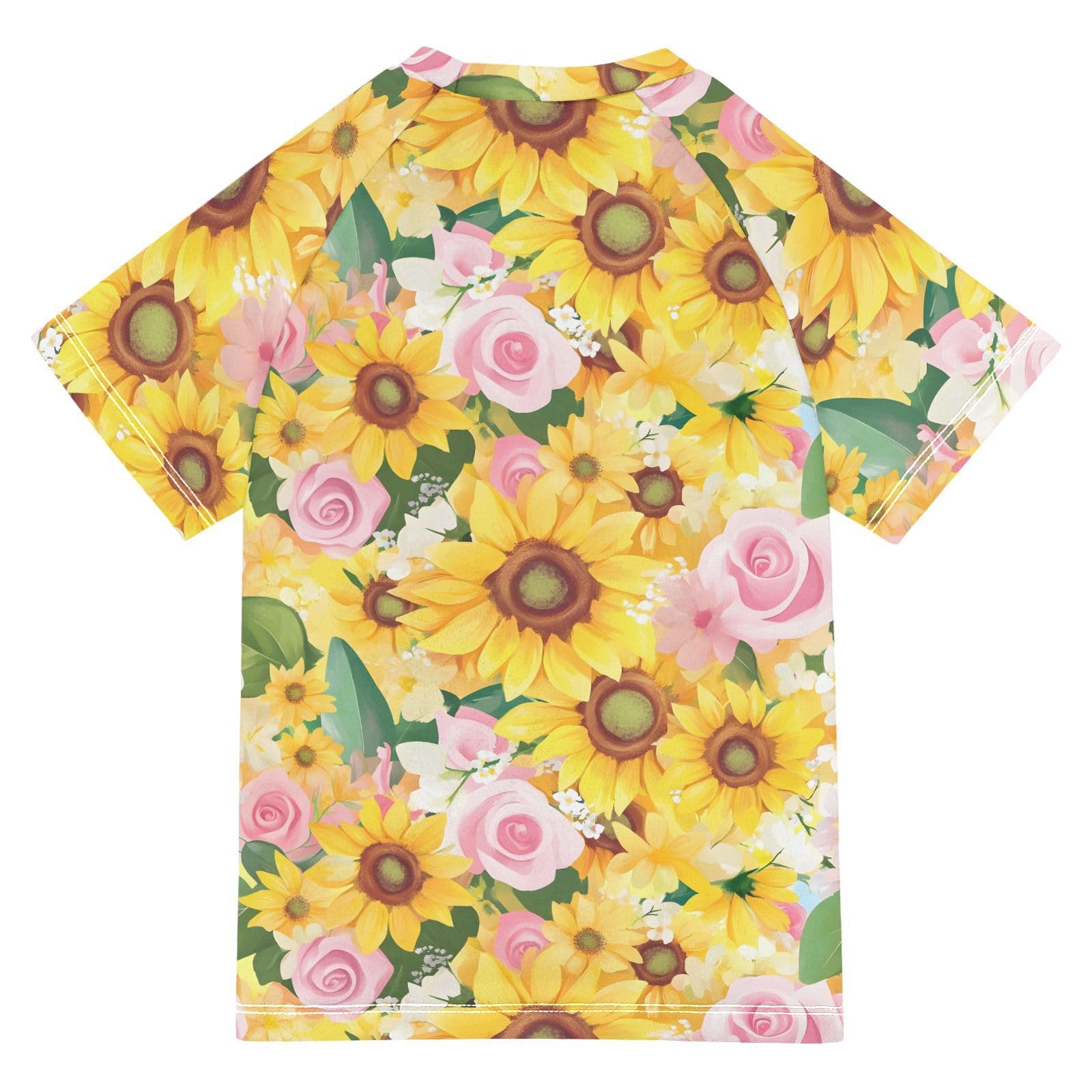 ALAZA Boys Rash Guard Swimming Shirt for Boys Short Sleeve Sunflower Rose Print UPF 50+ 5-6T