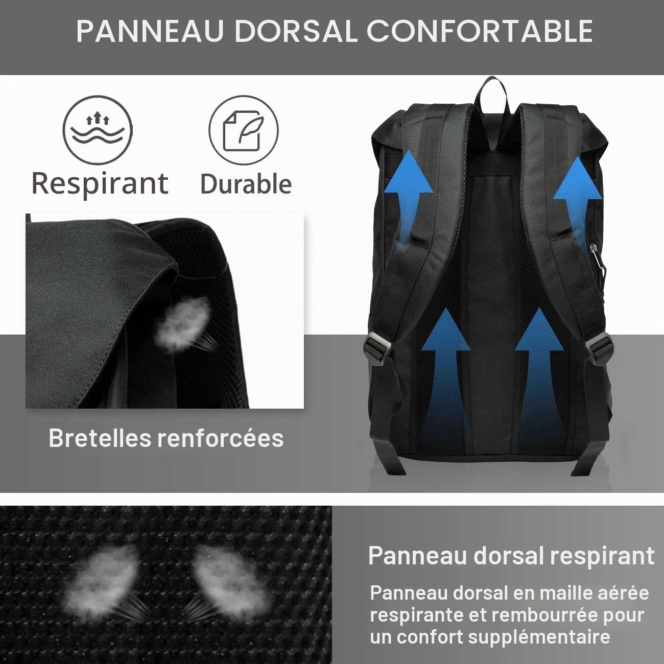 VASCHY Sac à dos pour ordinateur portable 15,6" unisexe 26,5 L, 0,85 kg, étanche, dos et bretelles rembourrés, poche arrière cachée, poches pour bouteille, travail et voyage