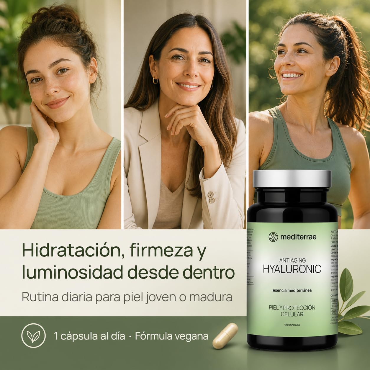 Ácido Hialurónico Cápsulas 120 Días | Piel Firme, Hidratación, Elasticidad y Luminosidad | Con Vitamina C + Zinc | Cápsulas Veganas y Protección Celular
