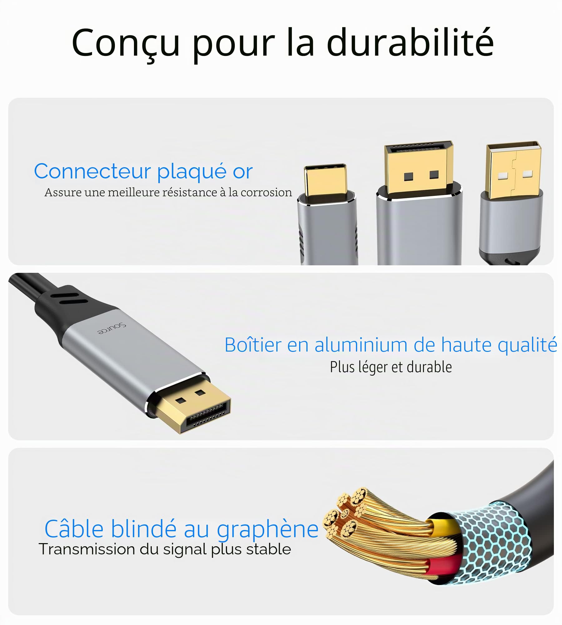 Câble DisplayPort vers USB-C 4K60 Hz, 2 m, Convertisseur DP Mâle vers Type-C pour Moniteur Portable Tactile, Compatible MacBook Pro/Air, iMac