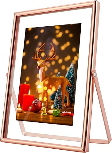 Vista 201 de Marco flotante de oro rosa de 6 x 8 pulgadas con corazón romántico, para tamaños de imagen de 5 x 7, 4 x 6, 3 x 5, marco de fotos de estante de oro