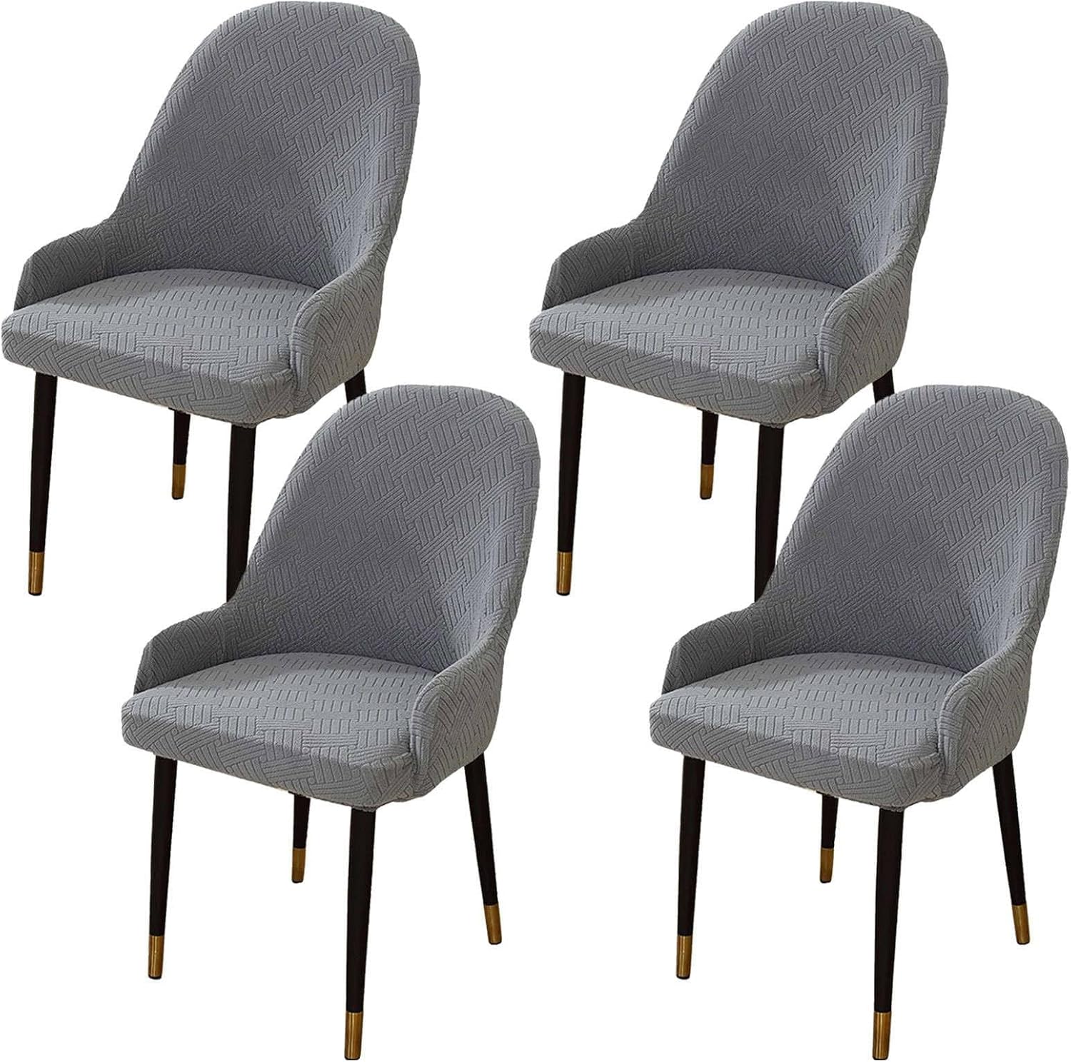 Elastic Dining Chair Cover, Bow Back Armchair Cover with Elastic Bottom Washable Chair Cover with Armrest(Gris Foncé,Lot de 4)