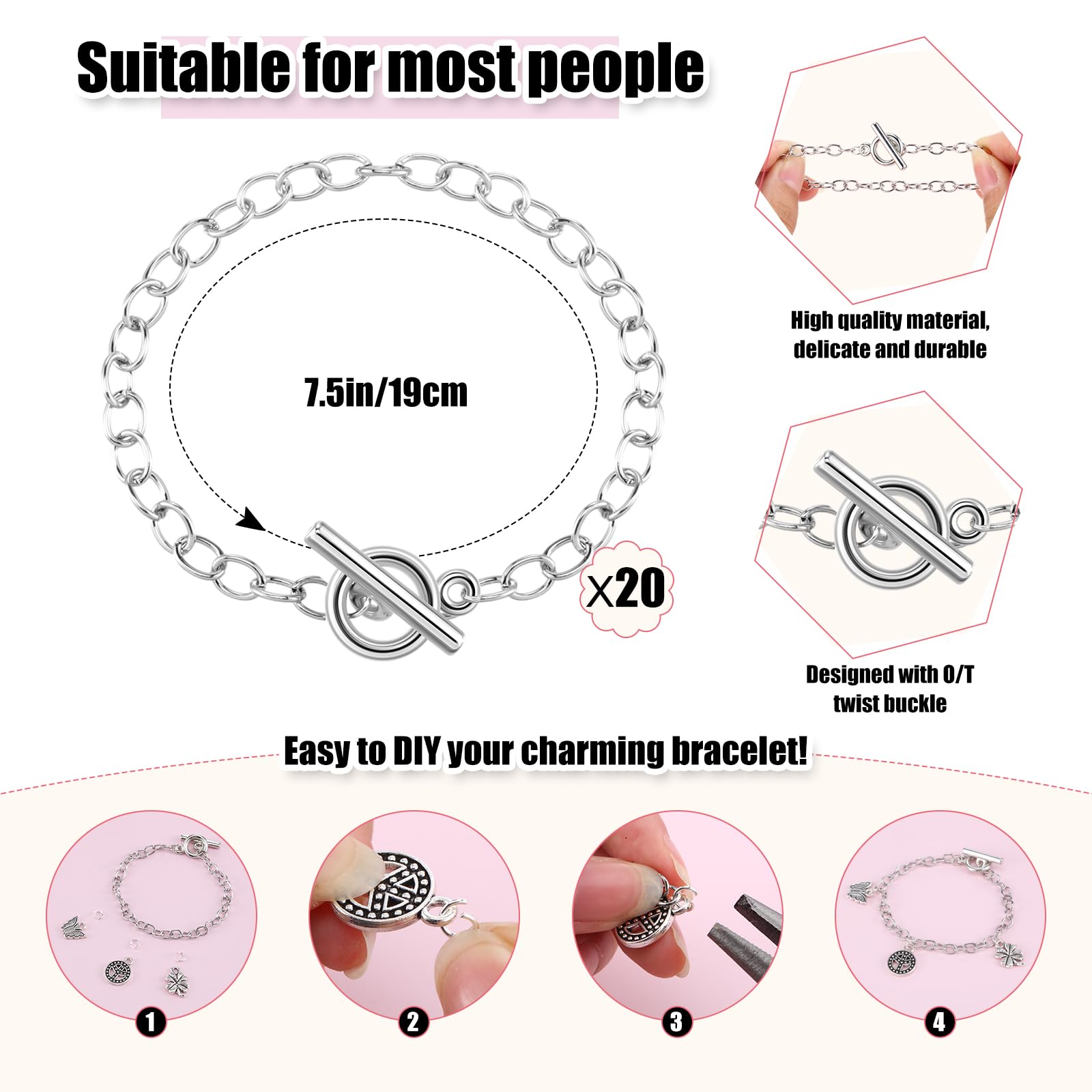 Riceshoot 321 Pcs Charm Bracelet Making Kit Bracelet Chains with OT Toggle Clasp Gold Enamel Pendants Mixed Tibetan Silver Plastic Storage Box and Open Jump Rings for Women DIY Jewelry Making - Image 2