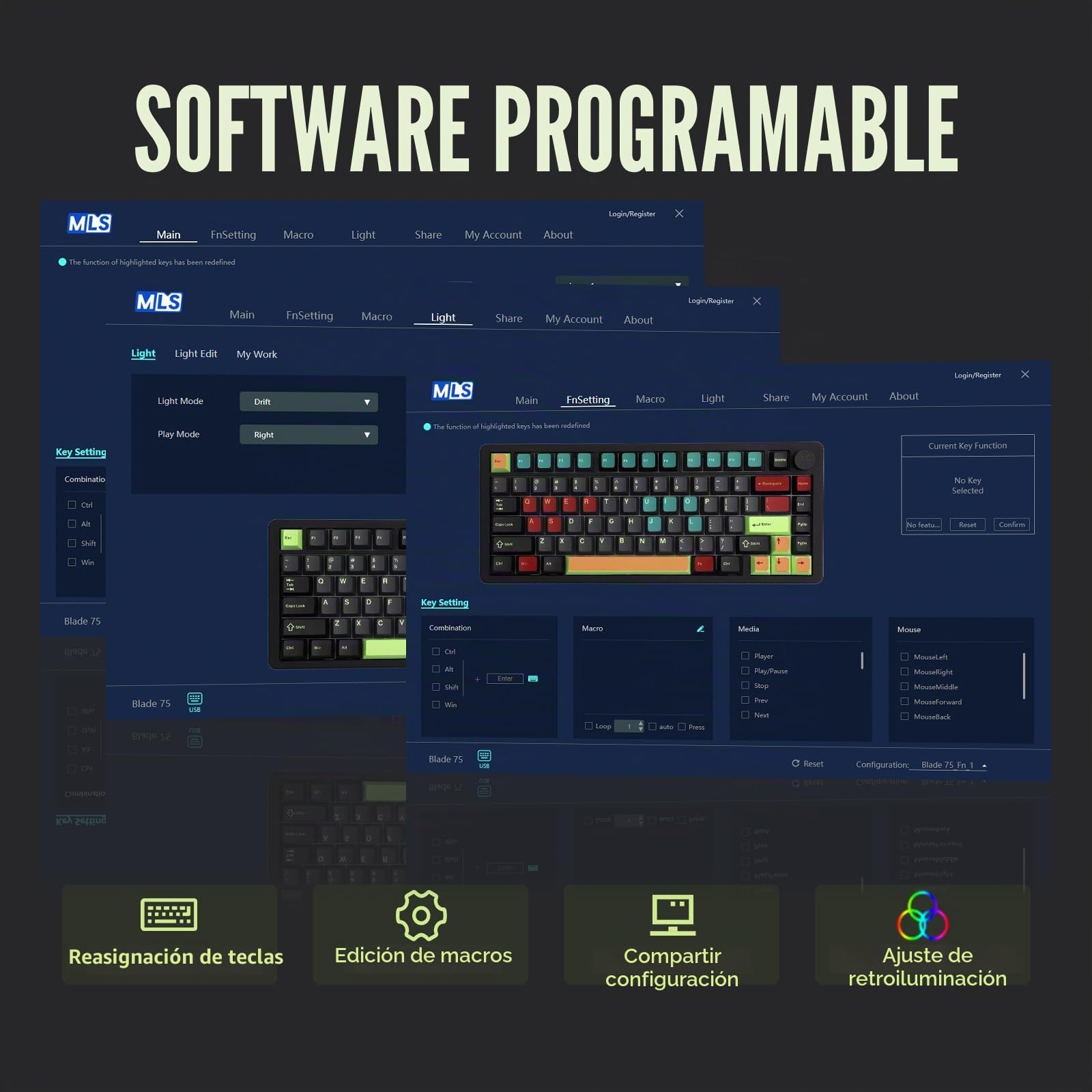 MechLands Blade75 Teclado mecánico inalámbrico de aluminio BT5.0/2.4GHz/USB-C Hot Swappable Custom Keyboard con RGB, NKRO para Win/Mac/Games/Office (negro)