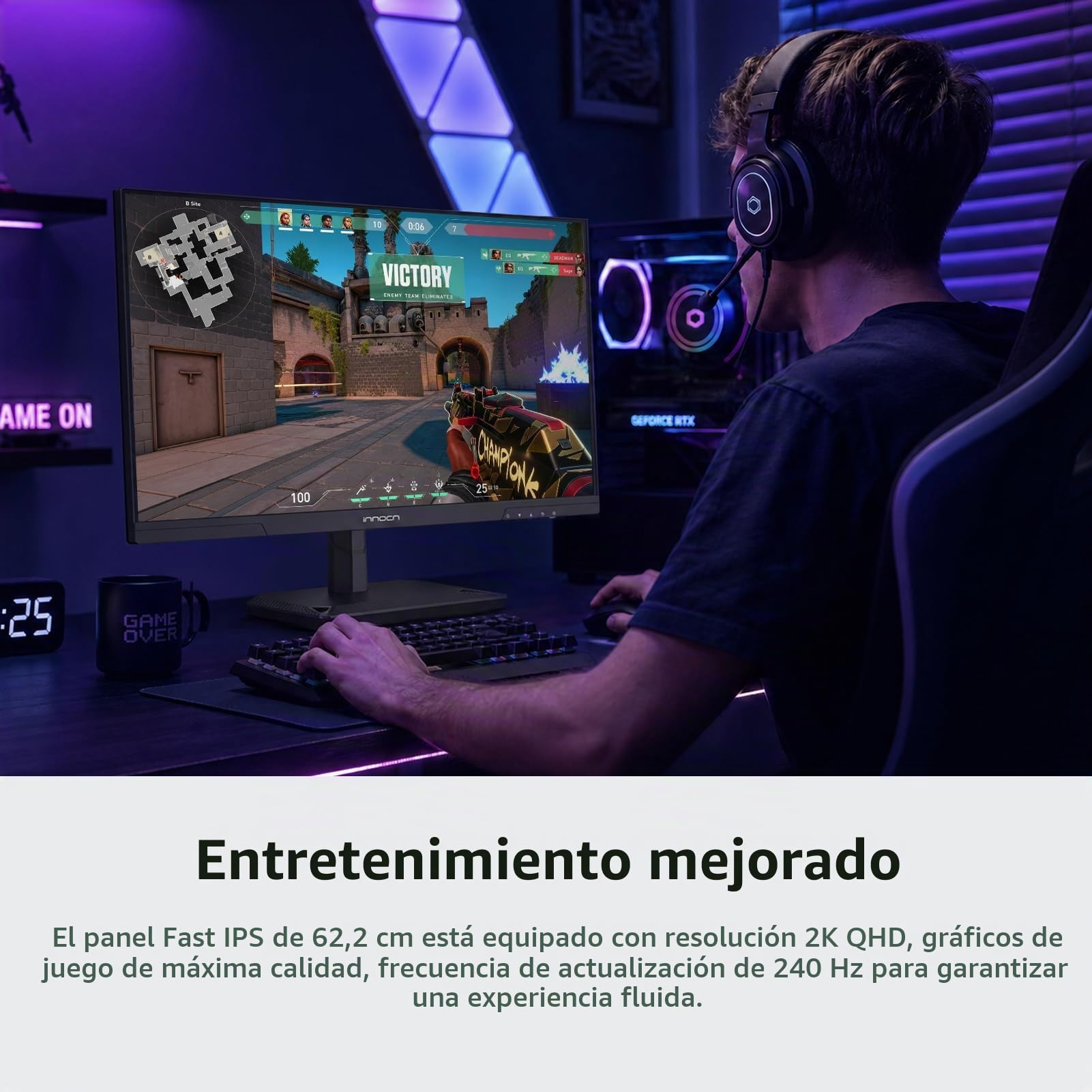 INNOCN - Monitor de Juegos de 24.5 Pulgadas 1440P 240Hz QHD 2K PC de computadora para Juegos, visualización IPS rápida HDMI 2.1, DisplayPort, Altavoz Incorporado, 25G2S