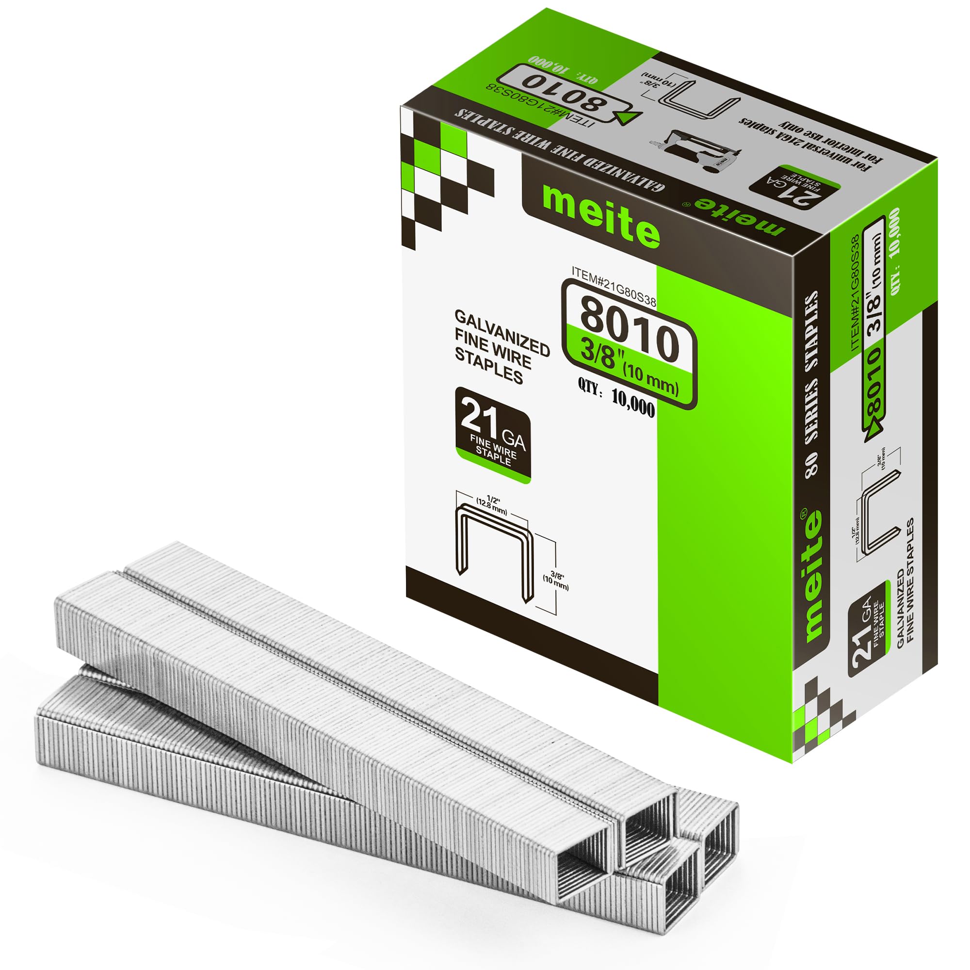 meite Graffette Type 80 da 10 mm, Punti Serie 80 Zincati per Pinzatrice – Ideali per Moquette, Tessuti da Divano, Pelle/Tessile, Sedili Auto e Falegnameria – 10.000 Pezzi