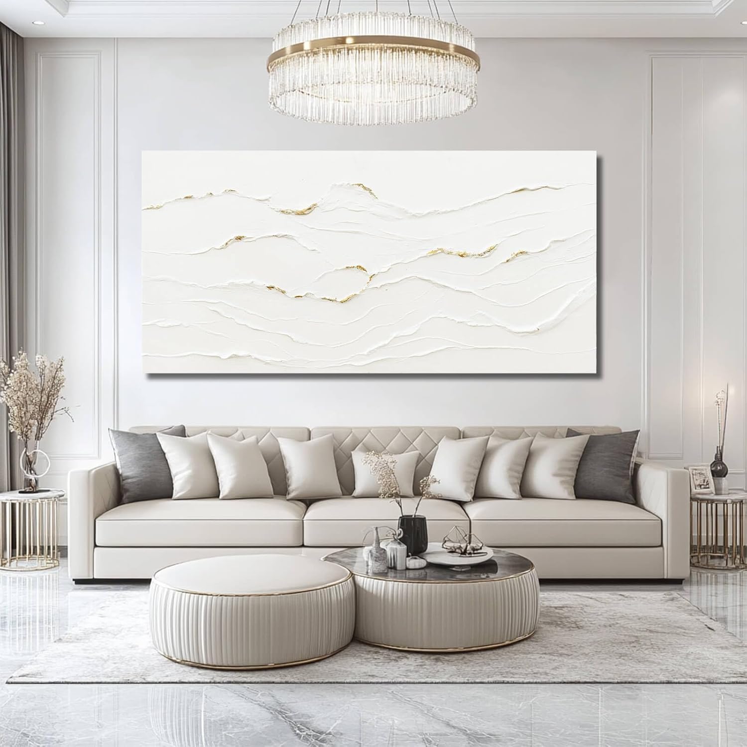 WINKAILIN Wavy Line Hand Painted Wall Art Minimalist Decoration 24"x48" Abstract Artwork Paintings for Bedroom Pictures for Office
