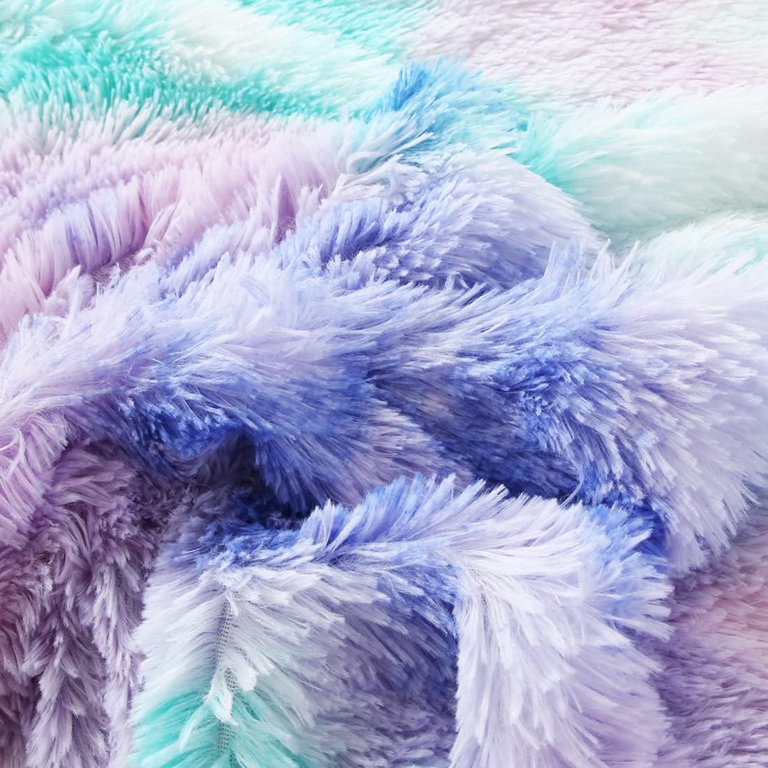 WINLIFE Shaggy Bedding Comforter Set Faux Fur Flannel Furry Long Hair Plush Comforter Sets Pastel Ombre Tie Dye Multicolor Bedding for Girls Kids (3Pcs, Twin, Teal Purple) - Image 3