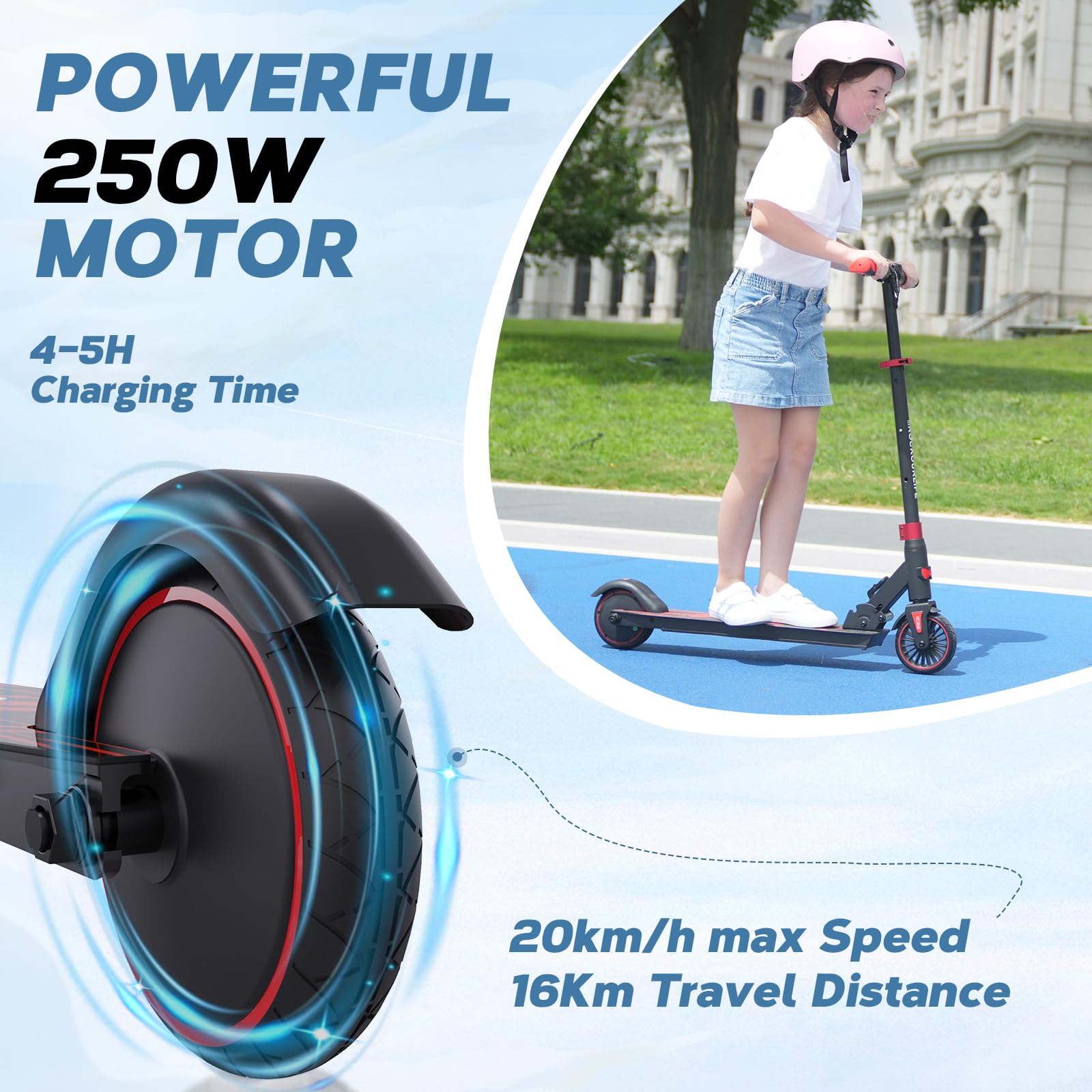 RCB Monopattino Elettrico Bambini da 8-12-16 anni, Solo 7.55KG Pieghevole Monopattino Elettrico, Due Tipi Freni, Autonomia Max 16KM, Velocità Max20KM/H, Regalo per Bambini ed Adolescenti