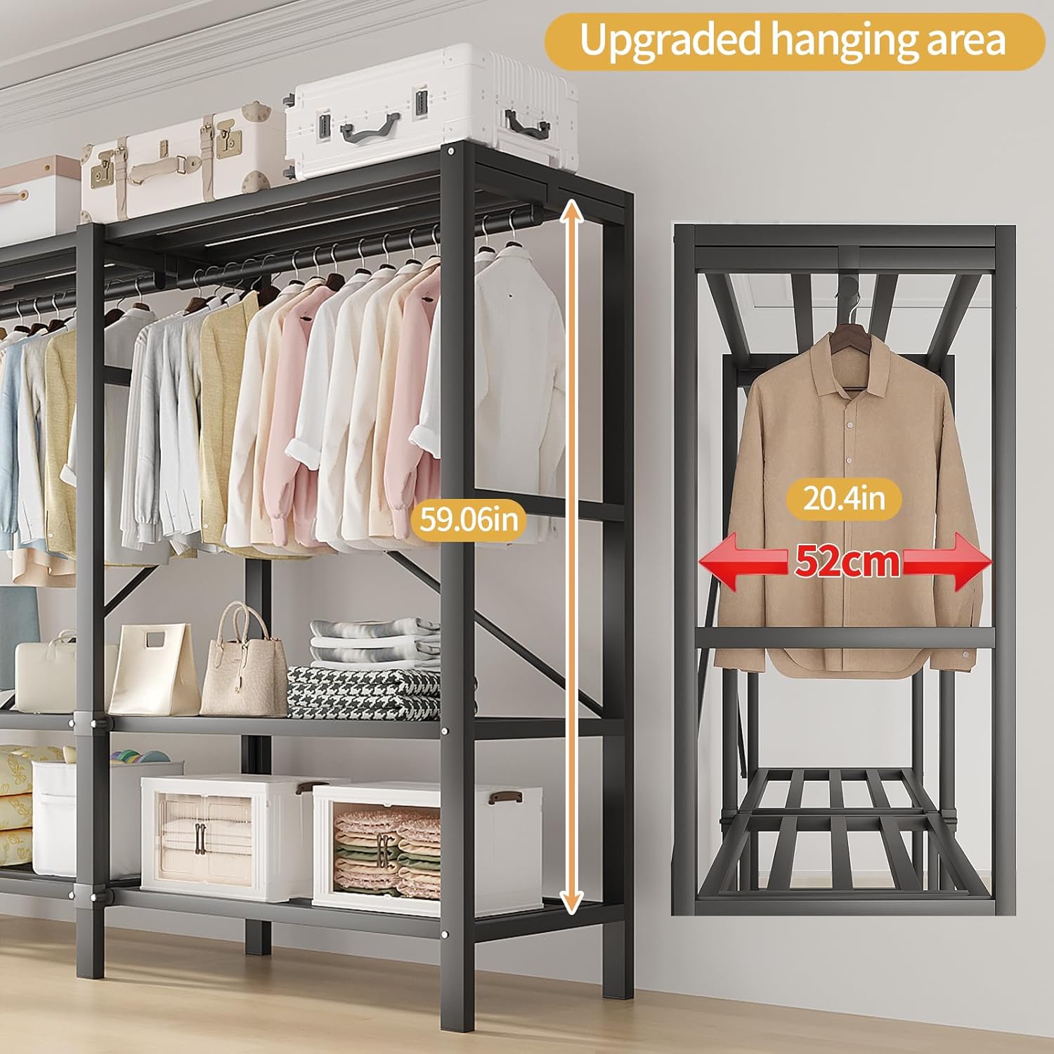 Portable Closet, Stand Alone Closet, Heavy Duty Covered Clothes Rack, Max Load 1000LBS, Wardrobe Closet for Hanging Clothes, Extra Sturdy and Easy to Assemble (KT Board-C, 70.86)