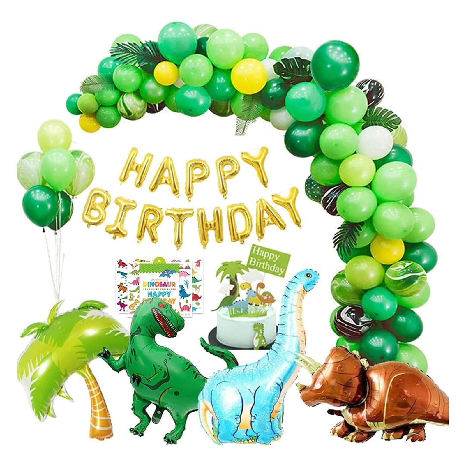 Arabest Balloons Kit, Dinosaur Birthday Party Balloons Kit, DIY Photo Backdrop,Jungle Theme Party Decorations with Foil Dino Balloons Happy Birthday Banner Balloon Strip