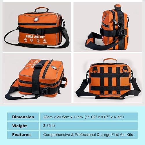 Miniatura 6 de Kit profesional de primeros auxilios grande de 435 piezas, incluye RCP y gasa comprimida, compartimento de emergencia médica para el hogar, camping,