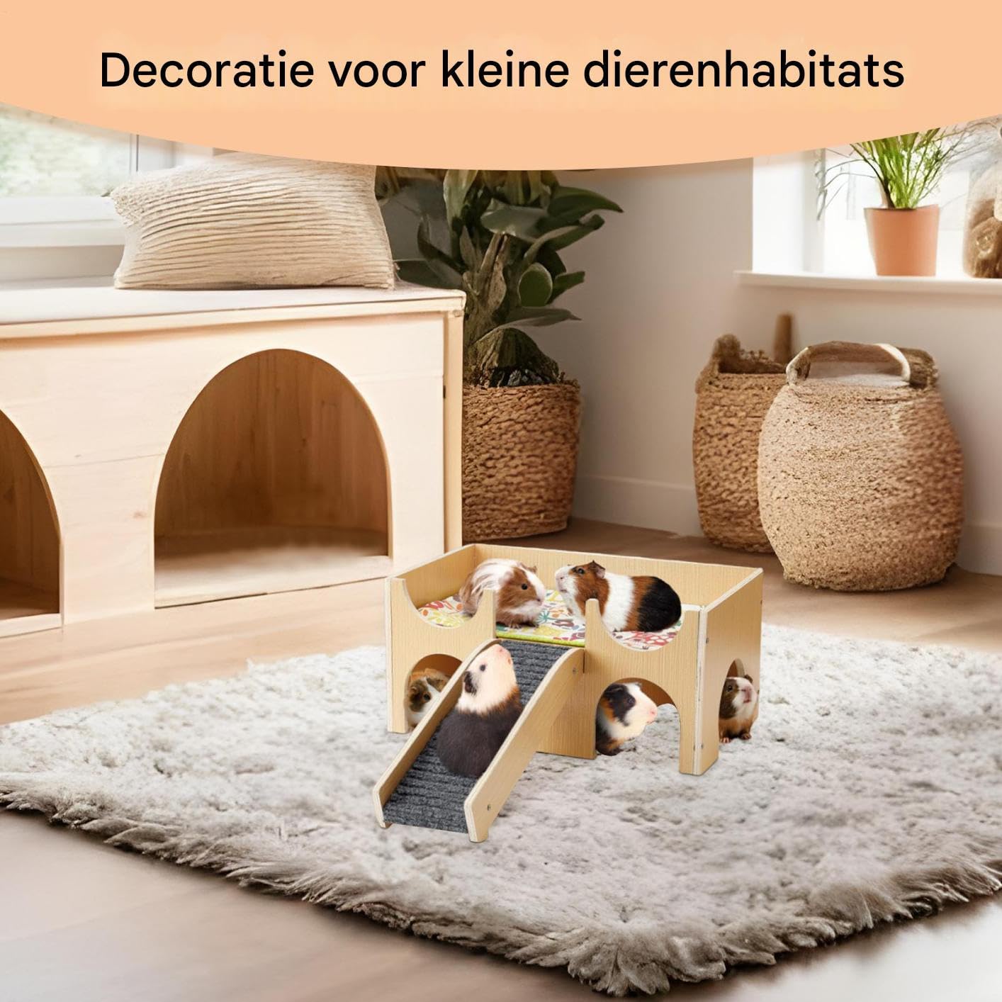 Hábitat para Roedores Casa de Madera de Dos Pisos Desmontable | Pequeño Hogar para Ratones y Garbancillos para Anidar, Dormir, Jugar, Enriquecimiento, Cría, Conejillos de Indias y Erizos