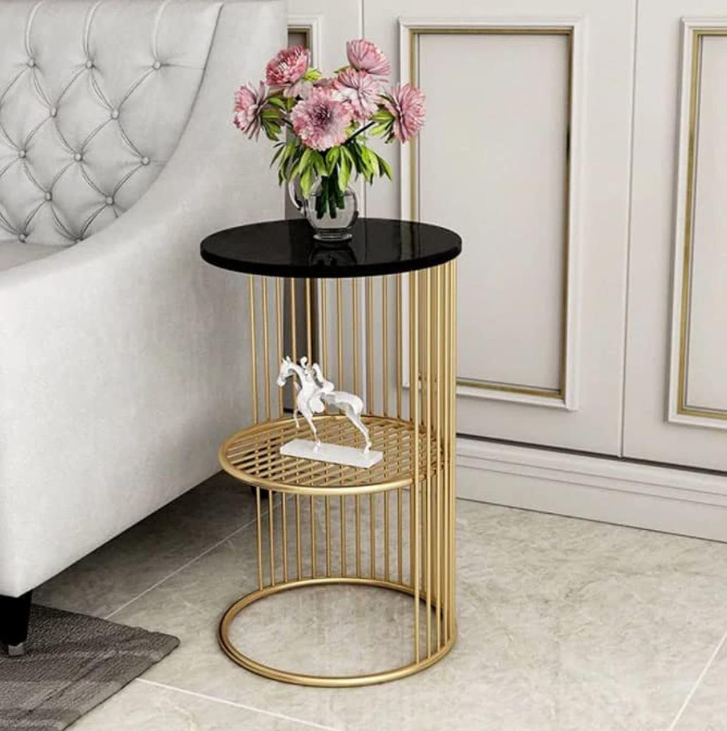 WUDENSEE Modern Round Coffee Table | End Table | Side Table | Centre Table | Wooden Top and Metal Frame Coffee and Side Table Outdoor Indoor Metal Tea Table Corner Sofa Side (Gold & Black) (B0CPYMT8Y9) Amazon Price History, Amazon Price Tracker
