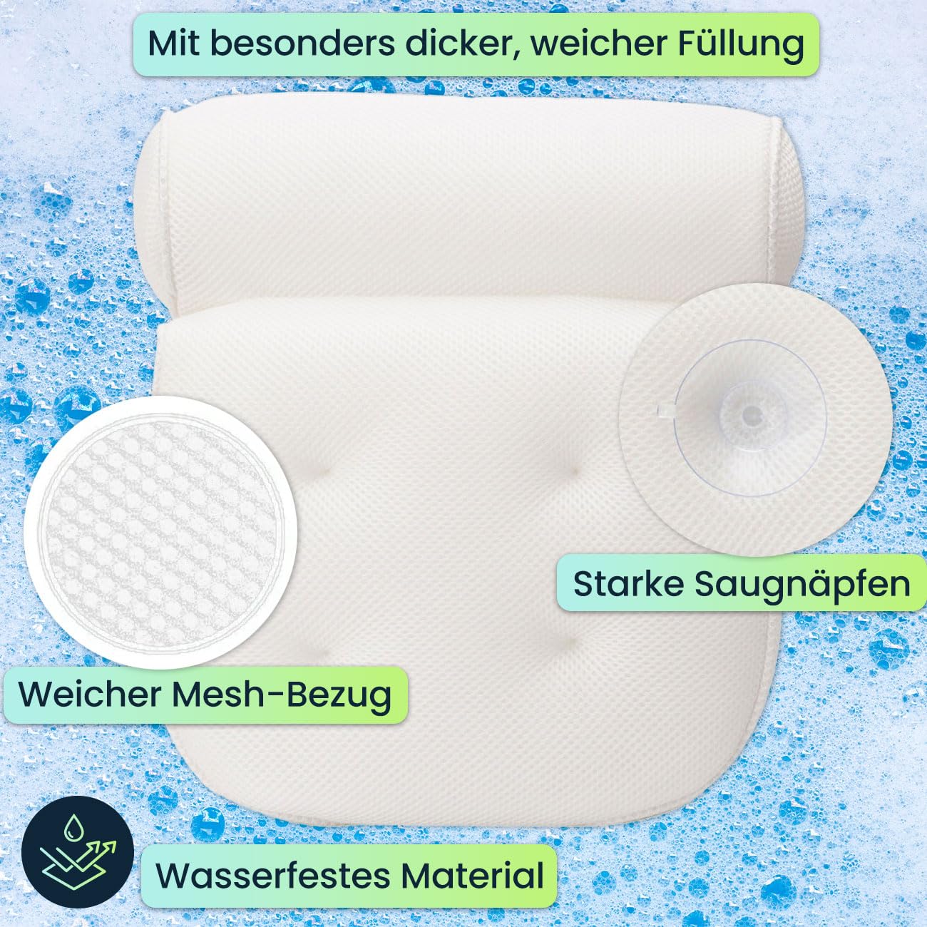 Wellness Luxuriöses Badewannenkissen für Pure Entspannung - Nackenkissen für Badewanne, Ergonomische 2-Kammer-Nackenstütze - Das Wohlfühlkissen für Ihr Bad