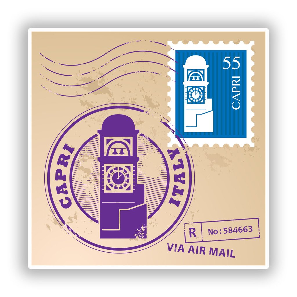 2 x 10cm/100mm Capri Italy Mixed Stamps Vinyl Stickers Travel Luggage #10078