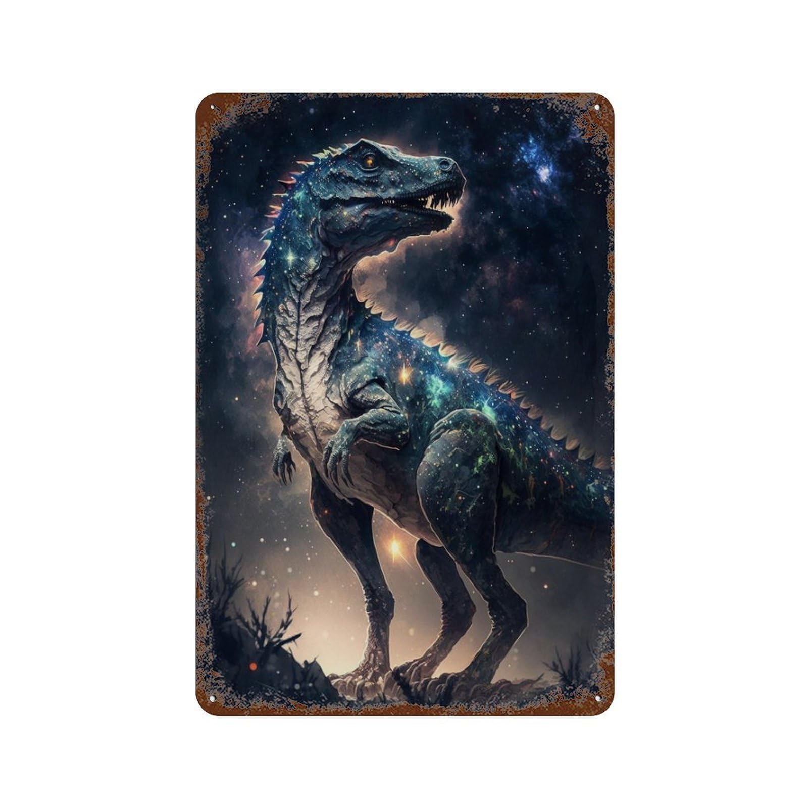 Galactic Dinosaur Art Print-5 Retro Metal Sign 11.8"x7.9", for Bistro, Counter And Cafe Decor, Rustic Home Decor