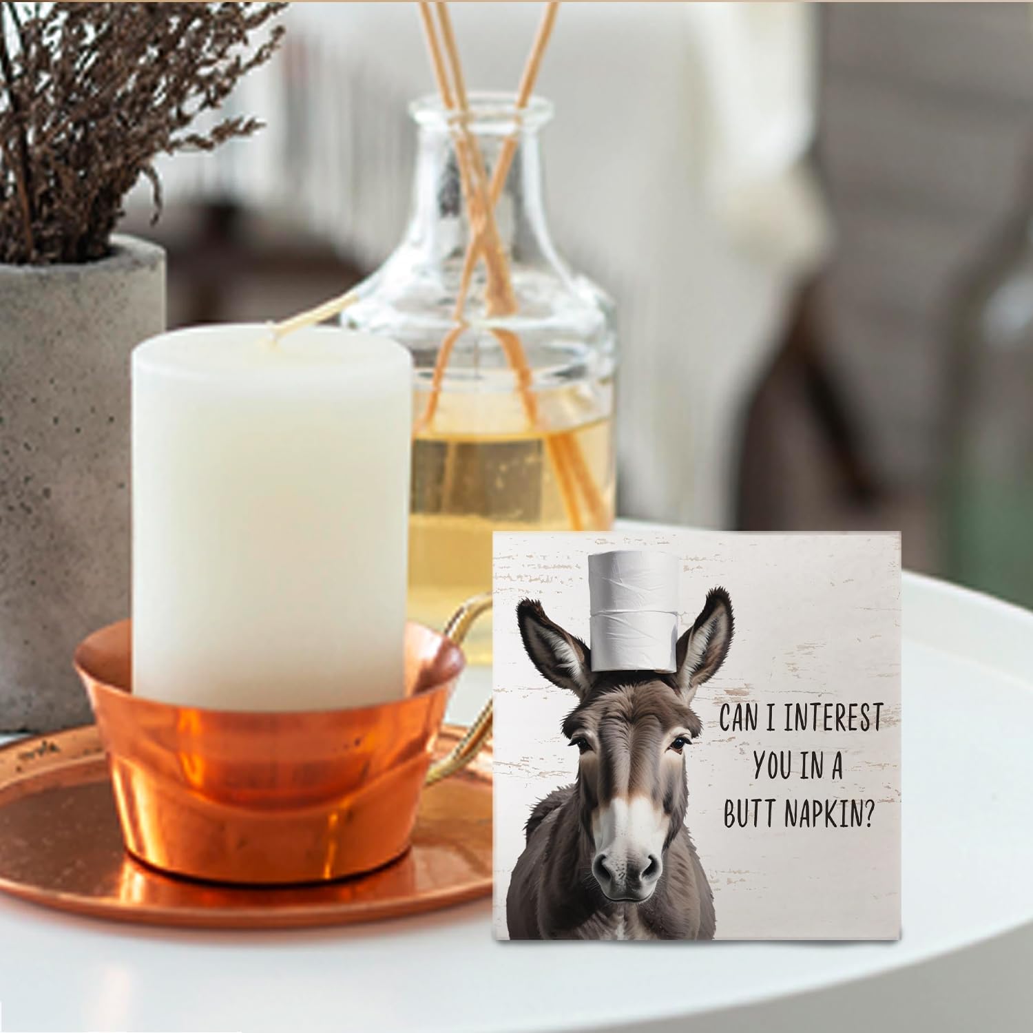 Funny Bathroom Wooden Signs - Rustic Donkey Bathroom Decor, Funny Farmhouse Decor, 5 X 5 Inches image 4