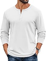 COOFANDY Men's Cotton Henley Shirts Long Sleeve V-Neck Button Tee - Soft Stretchy Slim Fit Casual Pullover
