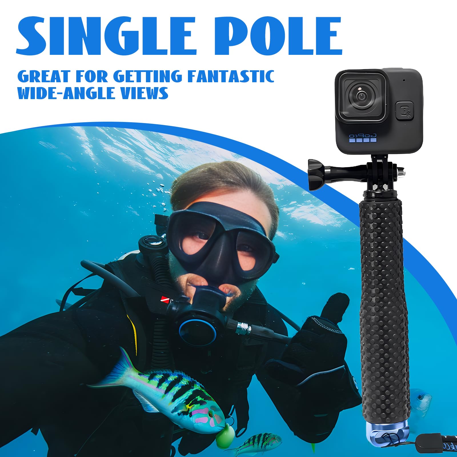 19-49 cm Stick Selfie étanche, Telescopic Pole, Bâton de Selfie étanche en Aluminium Caoutchouté Extensible, Adapté pour GoPro3 + / 4/3/2/5, 19 Pouces, pour plongée, l'escalade, Plein air, Surf