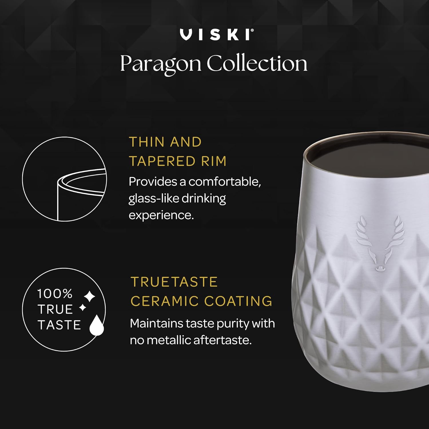 Viski Paragon Stainless Steel Wine Tumbler Cup with Lid, Insulated Wine Glass with Ceramic Coating for Pinot Noir, Chardonnay, Rosé, Wedding Gifts, Outdoor Party, 12 oz, Set of 1, Vintage Rose - Image 2
