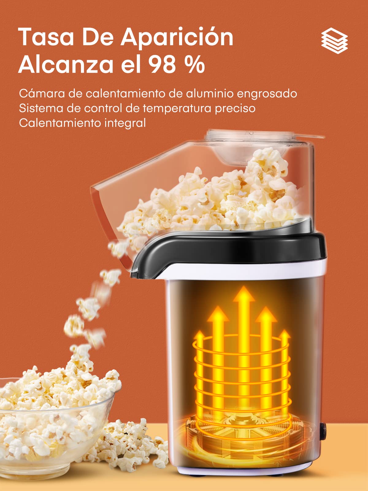 HOUSNAT Palomitero, 1200W Máquina Eléctrica de Palomitas con Aire Caliente, Palomitas de Maíz listas en 2 Minutos, para Fiesta, Noche de Película, Partido de Fútbol, Blanco