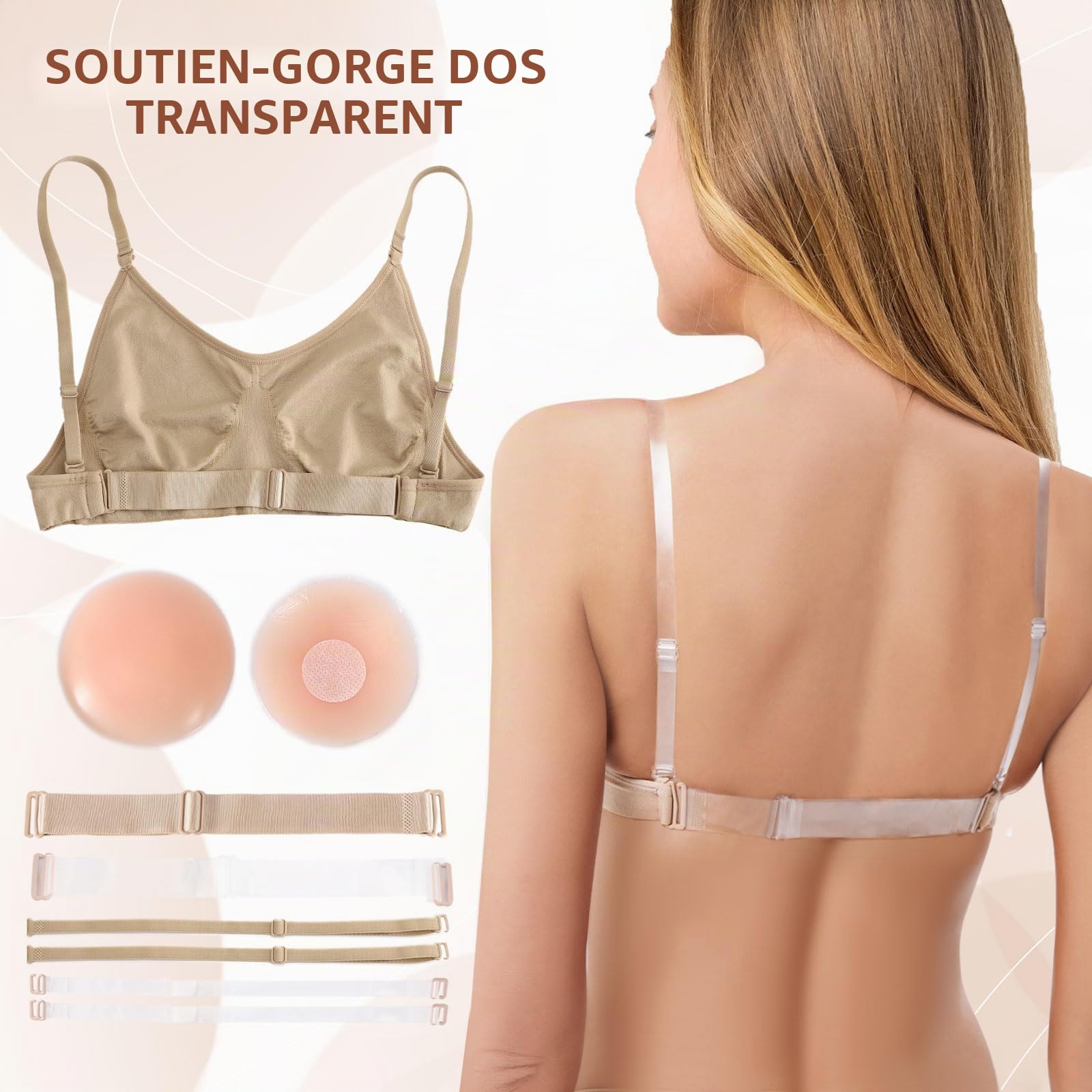 iMuchic Soutien-gorge de danse à dos transparent pour filles, soutien-gorge invisible sans coutures avec bretelles réglables