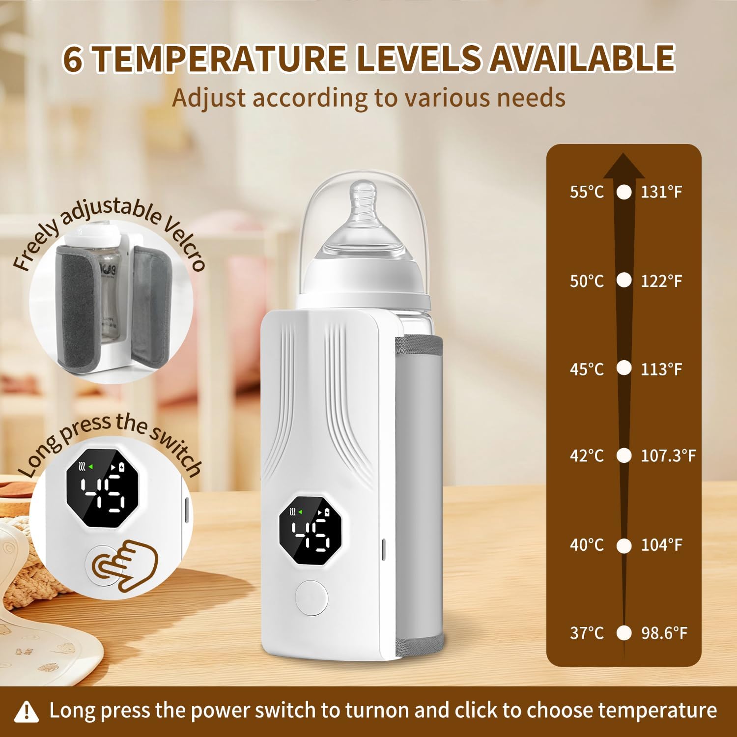 Portable Bottle Warmer for Travel, Fast Heating,Long Battery Life & Large Capacity for Baby Outdoor Travel and Various Bottled Heating