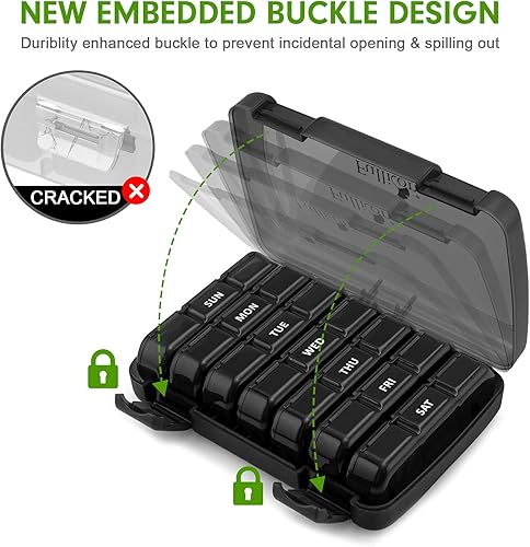 Miniatura 2 de Organizador de pastillas 3 veces al día, Fullicon - Estuche semanal grande de pastillas de 7 días, pastillero diario con 21 compartimentos,