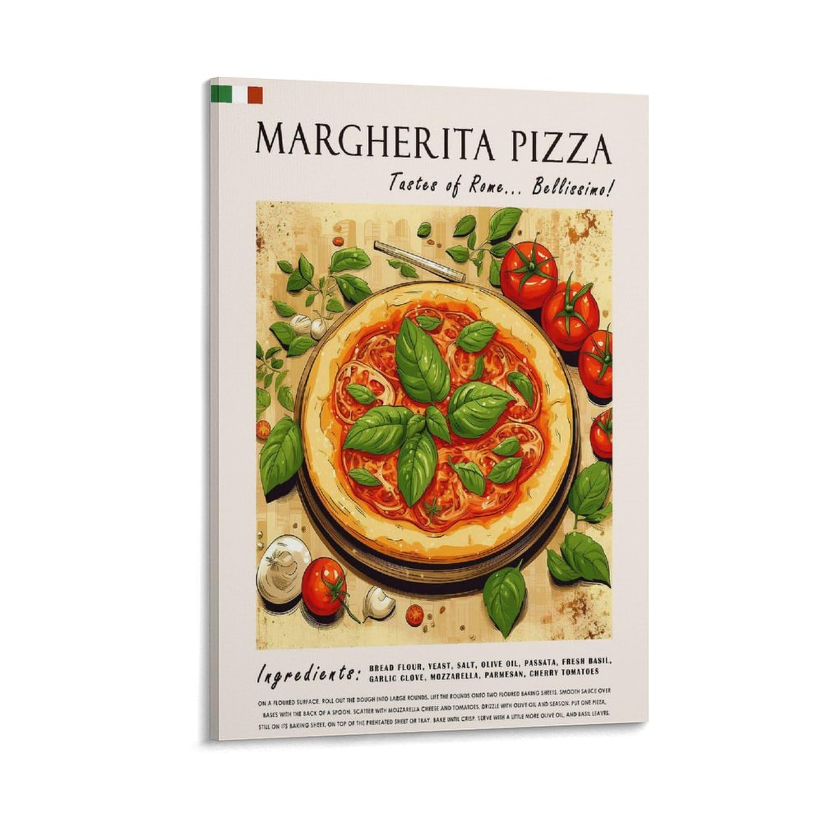 FUPMTKLT Italienisches Margherita-Pizza-Poster, Retro-Restaurant-Poster, italienische Küche, Esszimmer, Poster, 1 Leinwand-Poster, Schlafzimmerdekoration, Landschaft, Büro, Raumdekoration, Geschenk,