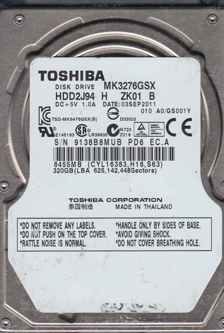 Original Toshiba hdd2j94 mk3276gsx 320 GB de disco duro de 2,5 "