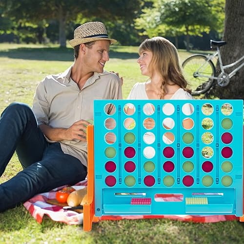 Vista 8 de KOTEK 1.6 FT Tall Giant 4 in A Row, Jumbo 4-to-Score Game with Carrying Bag & 42 Coins, Quick Release Slider, Indoor Outdoor Family Board Game for