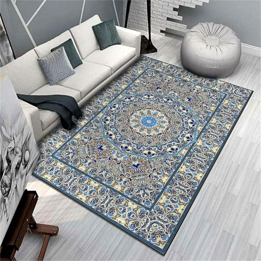 Tapis décor gris-bleu 130X190CM pour salon et chambre adulte moderne