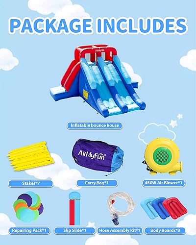 Miniatura 5 de Casa de rebote inflable AirMyFun con doble tobogán, toboganes de agua para niños y adultos para diversión al aire libre