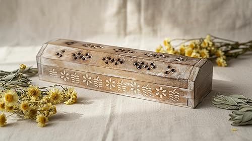 Miniatura 3 de Soporte para quemador de incienso y cono de madera, ataúd con compartimento de almacenamiento orgánico ecológico para cenizas, soporte Agarbatti