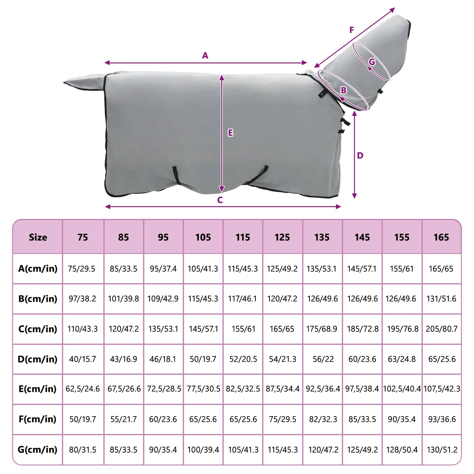 Manta para caballo gris claro y rosa, 75 cm, poliéster con forro transpirable y material impermeable para establo, pasto y transporte, con cierre ajustable en el pecho