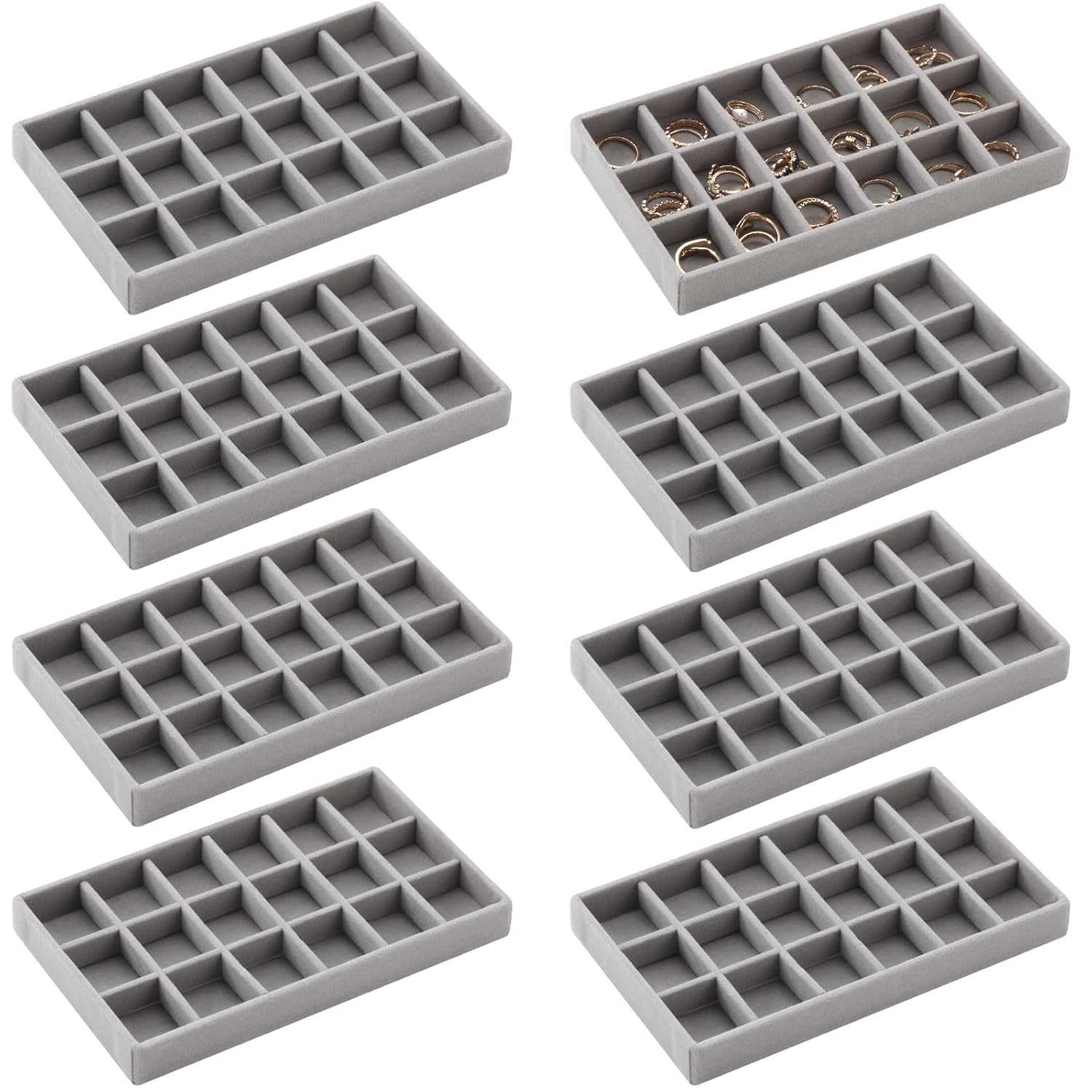 Dhiranjan 4 Set Velvet Jewelry Trays, Stackable Drawers Organizer, Grey