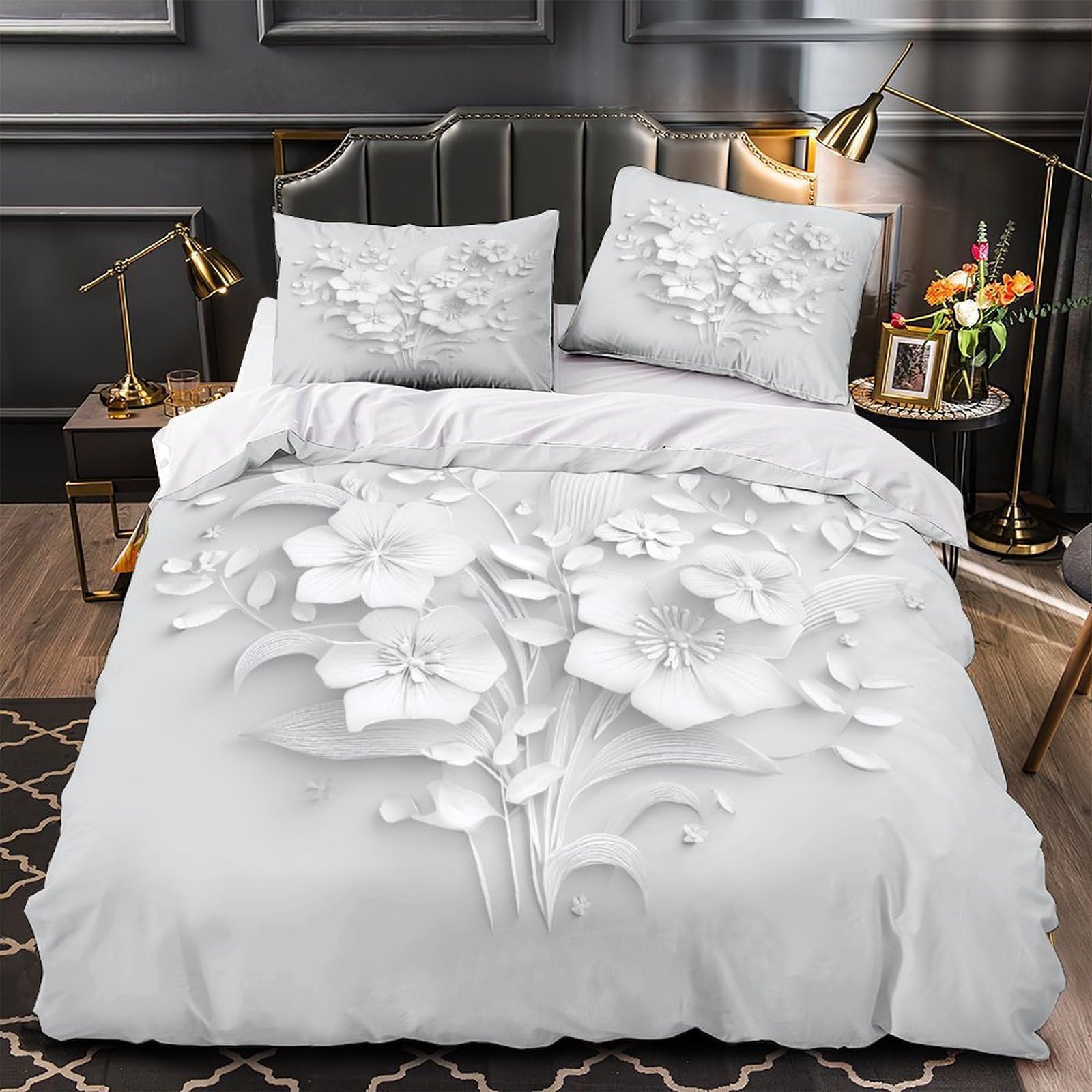 Ensemble de literie microfibre floral 135x200 pour lit une place avec housse et taies
