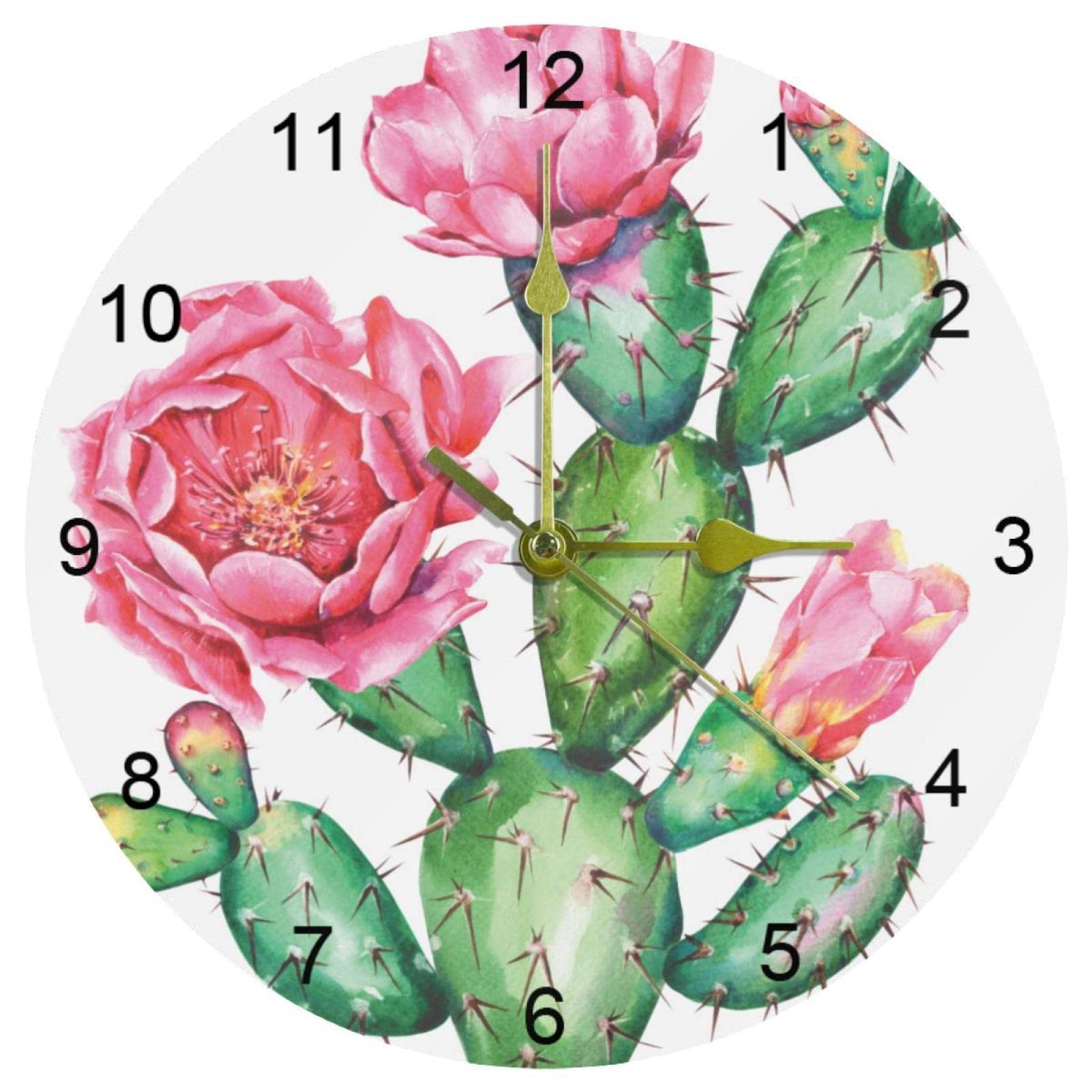 Horloge murale silencieuse à quartz de 25,4 cm rose cactus