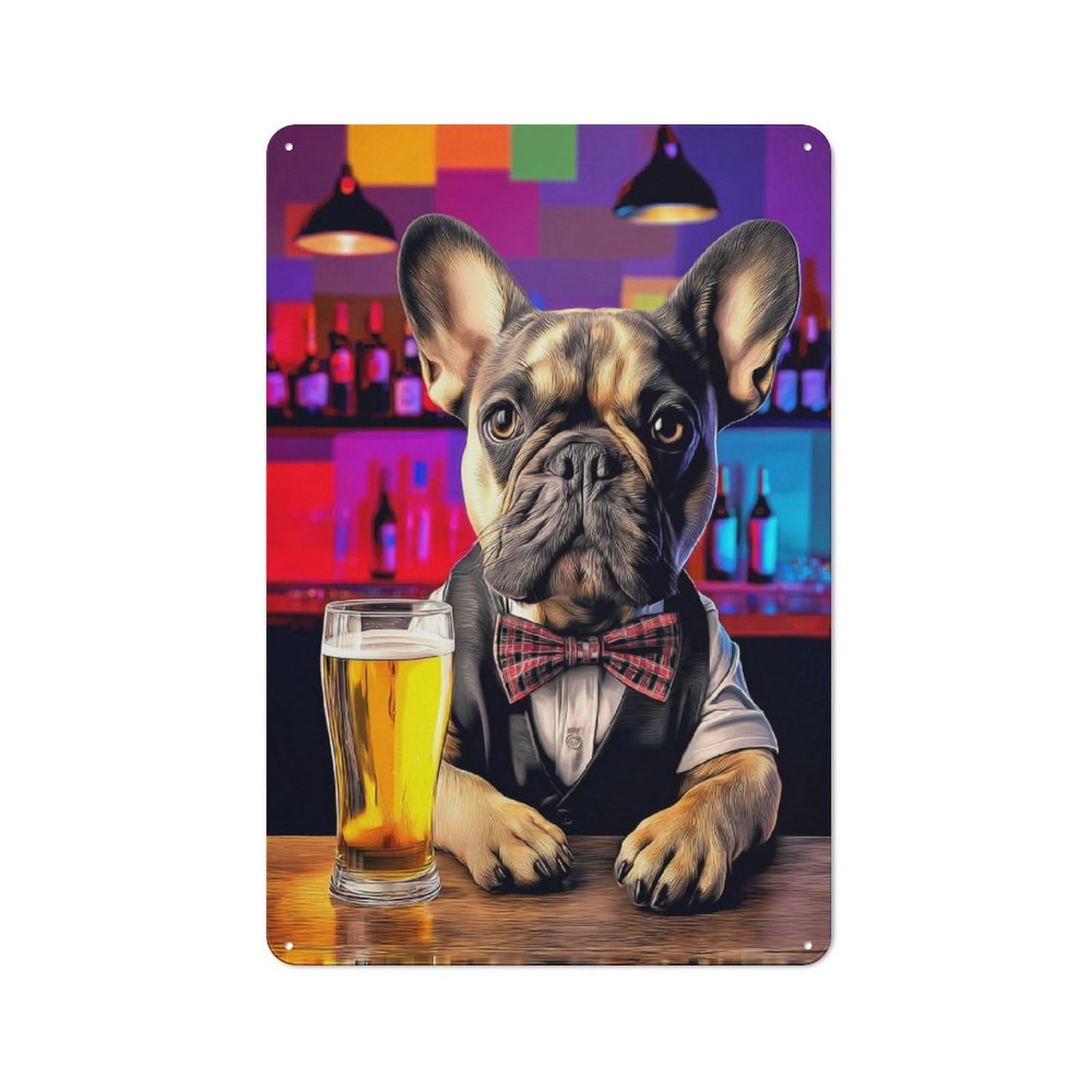 Junmoney French Bulldog In Tuxedo With Beer -2 Vintage Tin Sign 30X20cm For Guest Room Or Hallway, Suited To Home Decor Collectors
